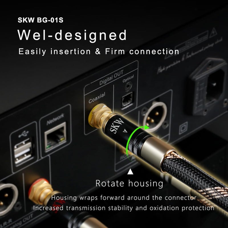SKW Audiophiles Subwoofer Lock RCA Cable RCA to RCA Multiple Shield with Ultra-high Purity Copper Digital Coaxial Cable for HiFi Systems 4.9ft/1.5m - Image 4